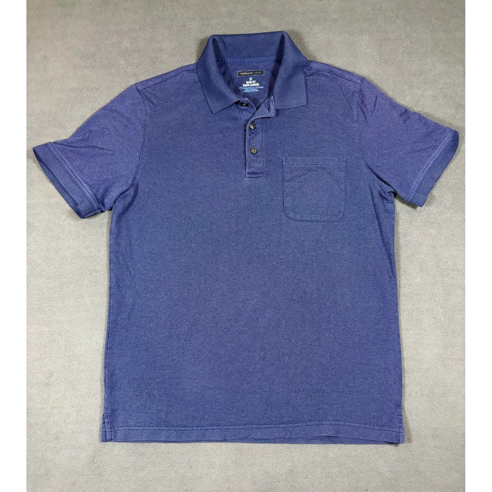 Van Heusen Studio Polo Shirt Mens Medium Blue Slim Fit Short Sleeve Pocket
